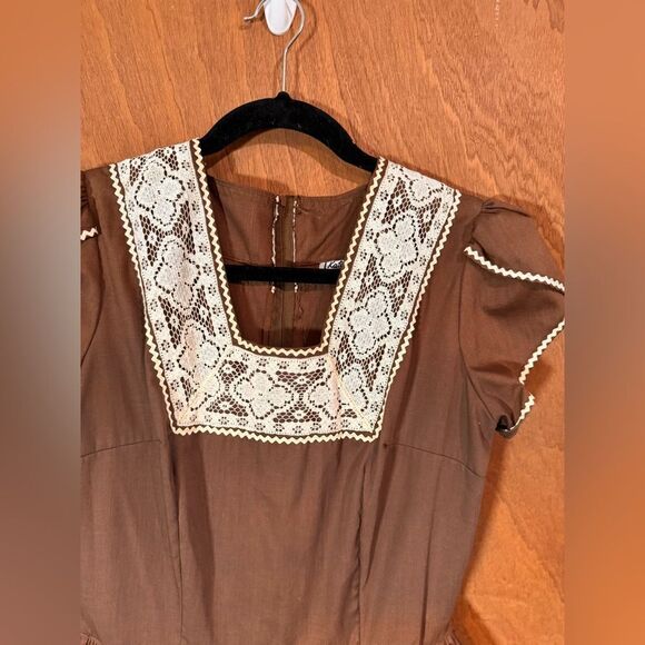 Kate Schorer Vintage 60s 70s Brown Polka Dot Swing Dress Kate Schorer Western M - Picture 14 of 15